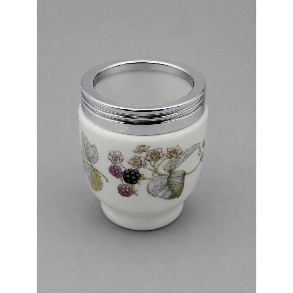 Vintage Royal Worcester Egg Coddler Blackberry Floral Chrome Lid w/original Box.